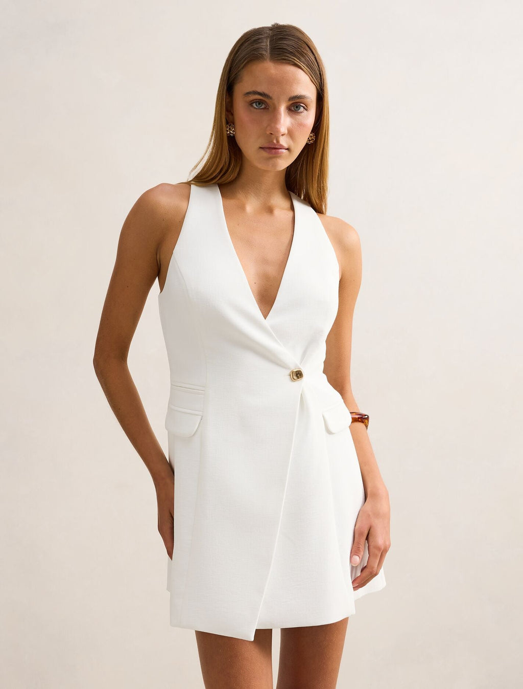 Alina Wrap Halter Mini Dress Porcelain