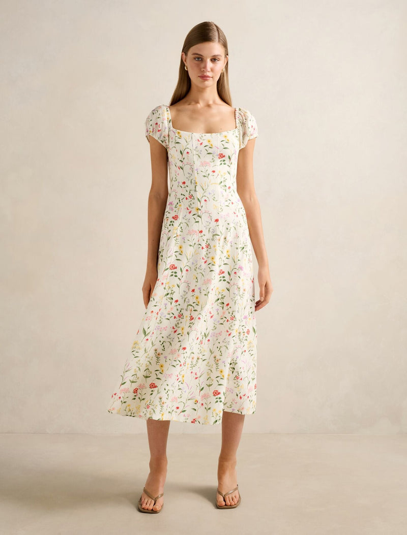 Sadie Cap Sleeve Linen Midi Dress Floral | Forever New Sadie Cap Sleeve Linen Midi Dress Floral | Forever New
