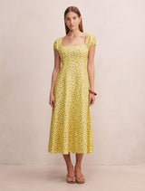Sadie Cap Sleeve Linen Midi Dress