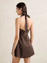 Ina Button Front Halter Linen Mini Dress Forever New