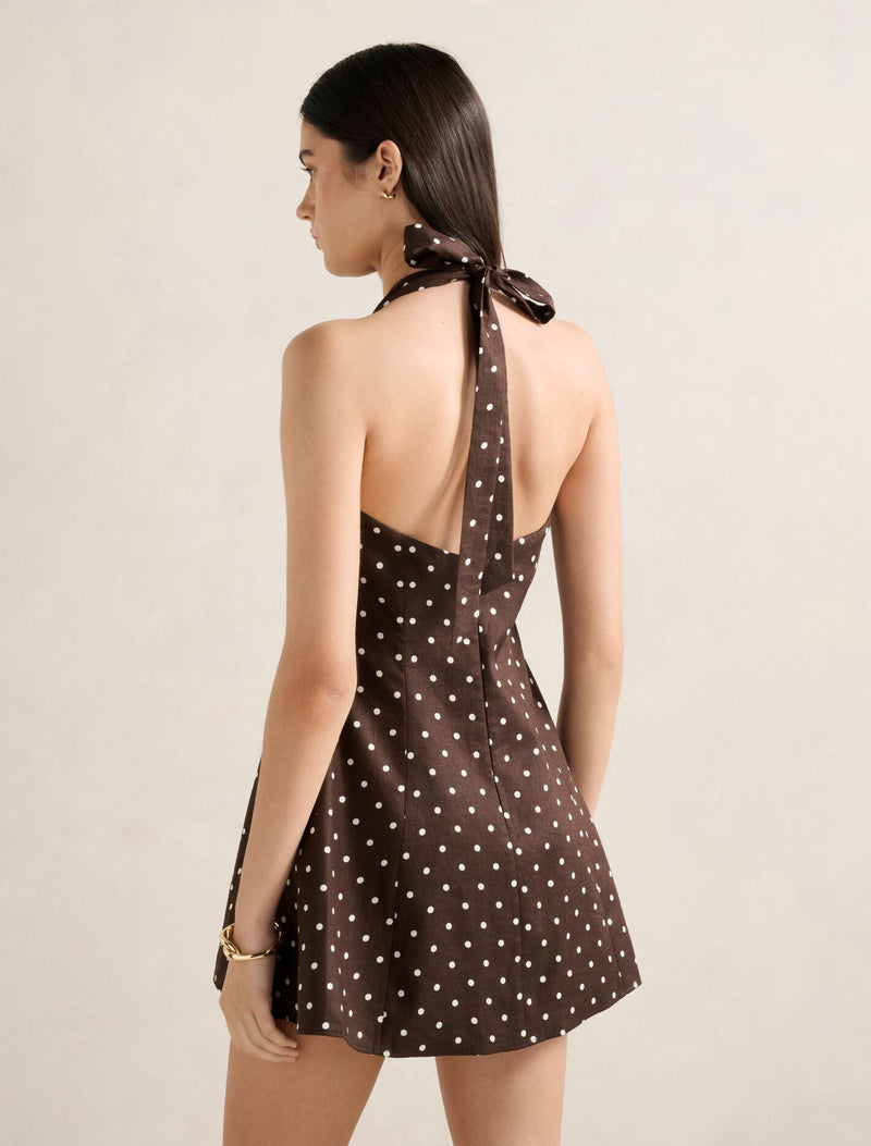 Ina Button Front Linen Mini Dress Choc Spot | Forever New Ina Button Front Linen Mini Dress Choc Spot | Forever New