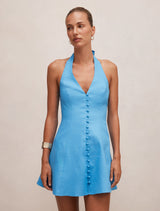 Ina Button Front Halter Mini Dress Blue Lemonade Forever New