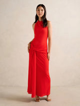 Abby Halter Mesh Maxi Dress Bright Red Forever New