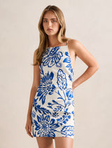 Letty Stretch Linen Mini Dress Lazuli Floral Forever New
