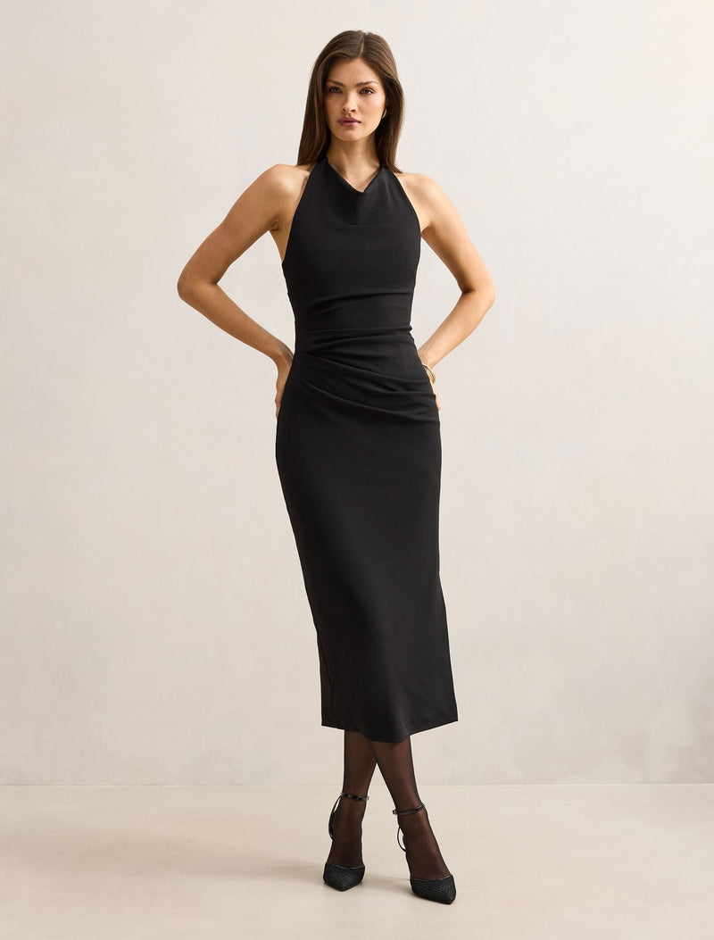 Daphne Halter Column Midi Dress Black