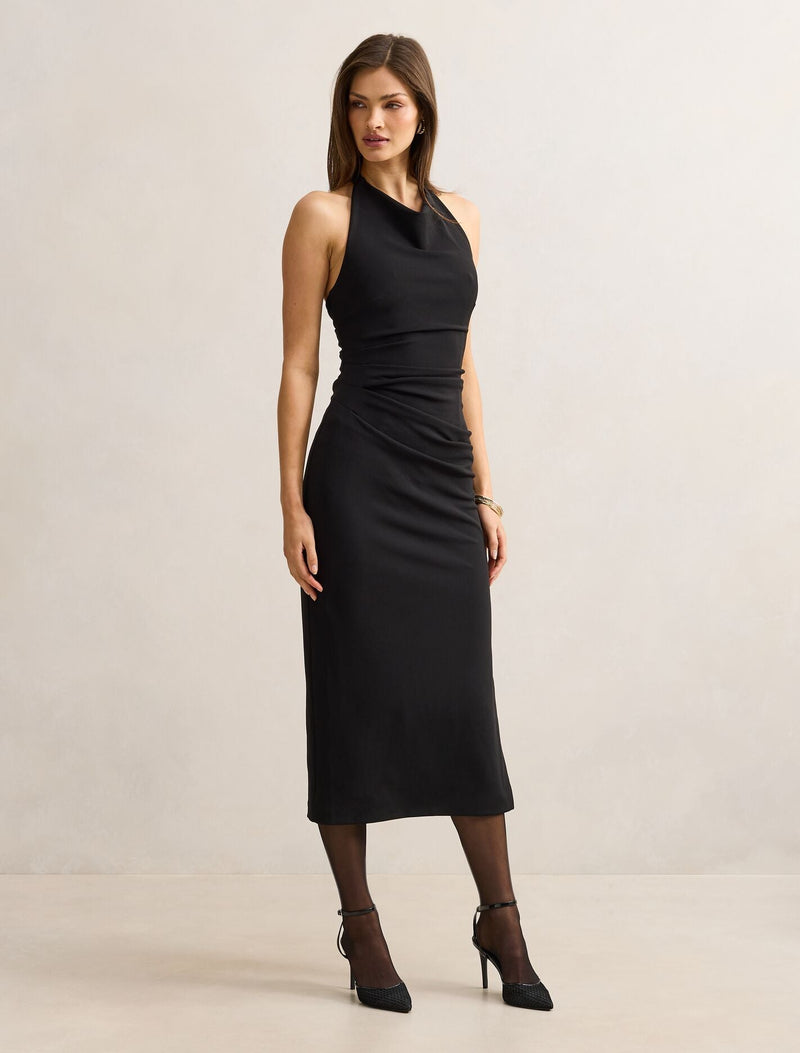 black column dress midi Daphne Halter Column Midi Dress Black