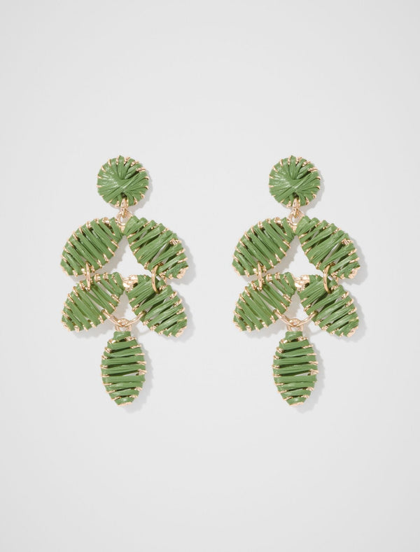 Abigail Long Petal Weave Earrings 0 Green Gold Forever New
