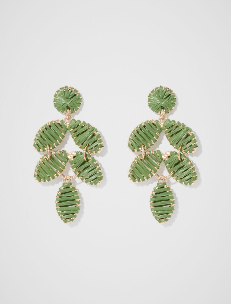 Abigail Long Petal Weave Earrings 0 Green Gold Forever New