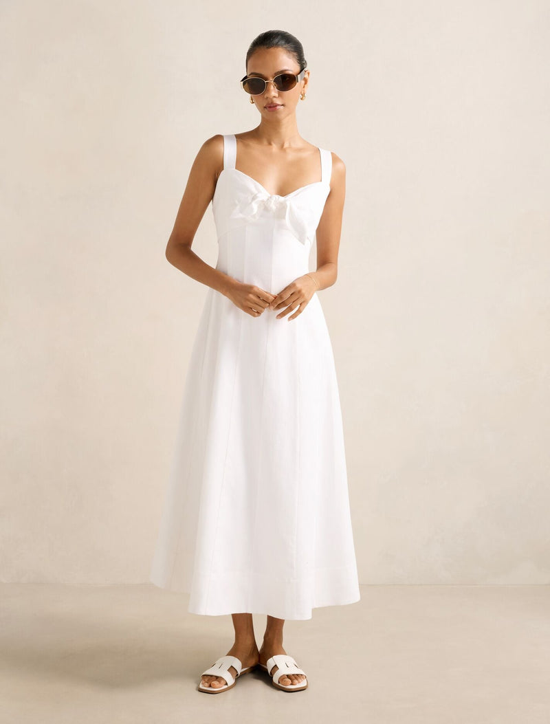 Kara Petite Tie Front Linen Midi Dress Porcelain Forever New