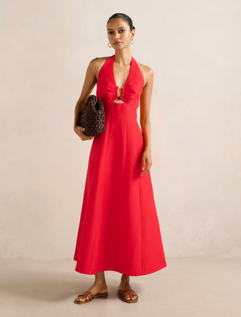 Angie Petite Hardware Linen Midi Dress Runway Red Forever New