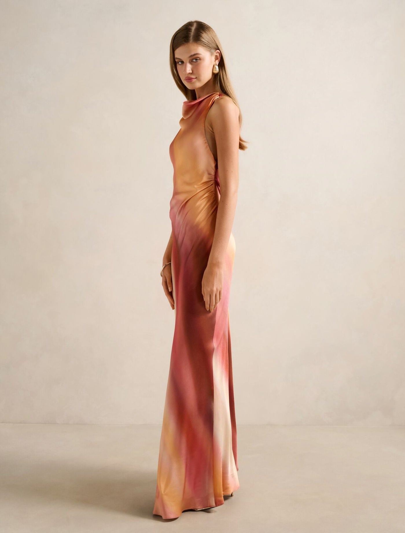 andie satin midi dress Backless Maxi Soraya Ombre Summer Floral Halter Coverup Minimum 50% Responsibly Sourced snail Size:W36/30