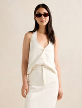 Frankie Denim Halter Top Porcelain Forever New