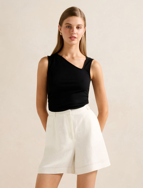 Fleur Asymm Neck Tank Top Black Forever New