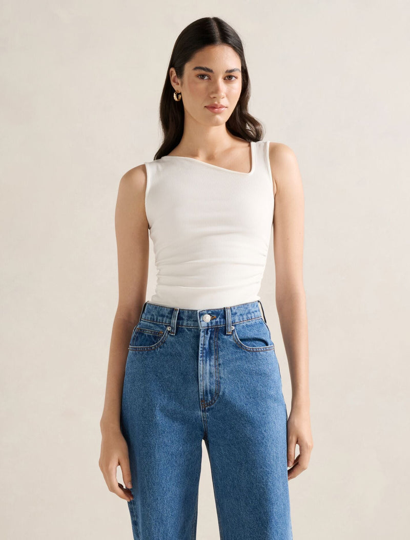 Fleur Asymm Neck Tank Top Porcelain Forever New