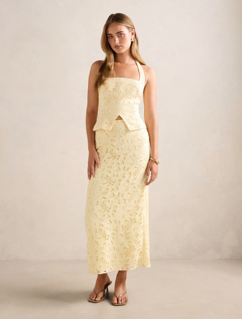 Andie Lace Maxi Skirt Soft Yellow Co-Ord