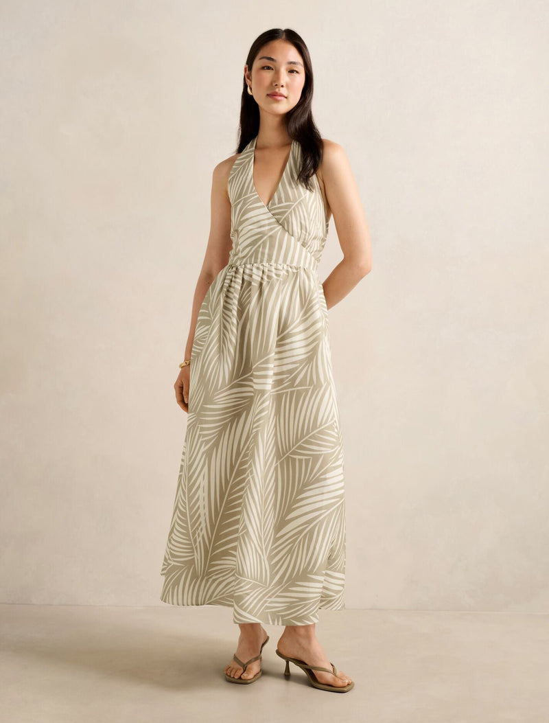 Lilian Wrap Linen Halter Midi Dress Tuxen Leaf Forever New