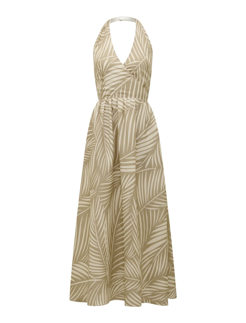 Lilian Wrap Linen Halter Midi Dress Forever New