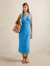 Livia Linen Hardware Wrap Midi Dress Blue Lemonade Forever New