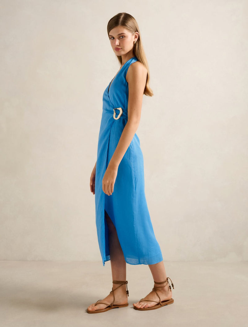 Livia Linen Wrap Midi Dress Blue Lemonade | Forever New Livia Linen Wrap Midi Dress Blue Lemonade | Forever New