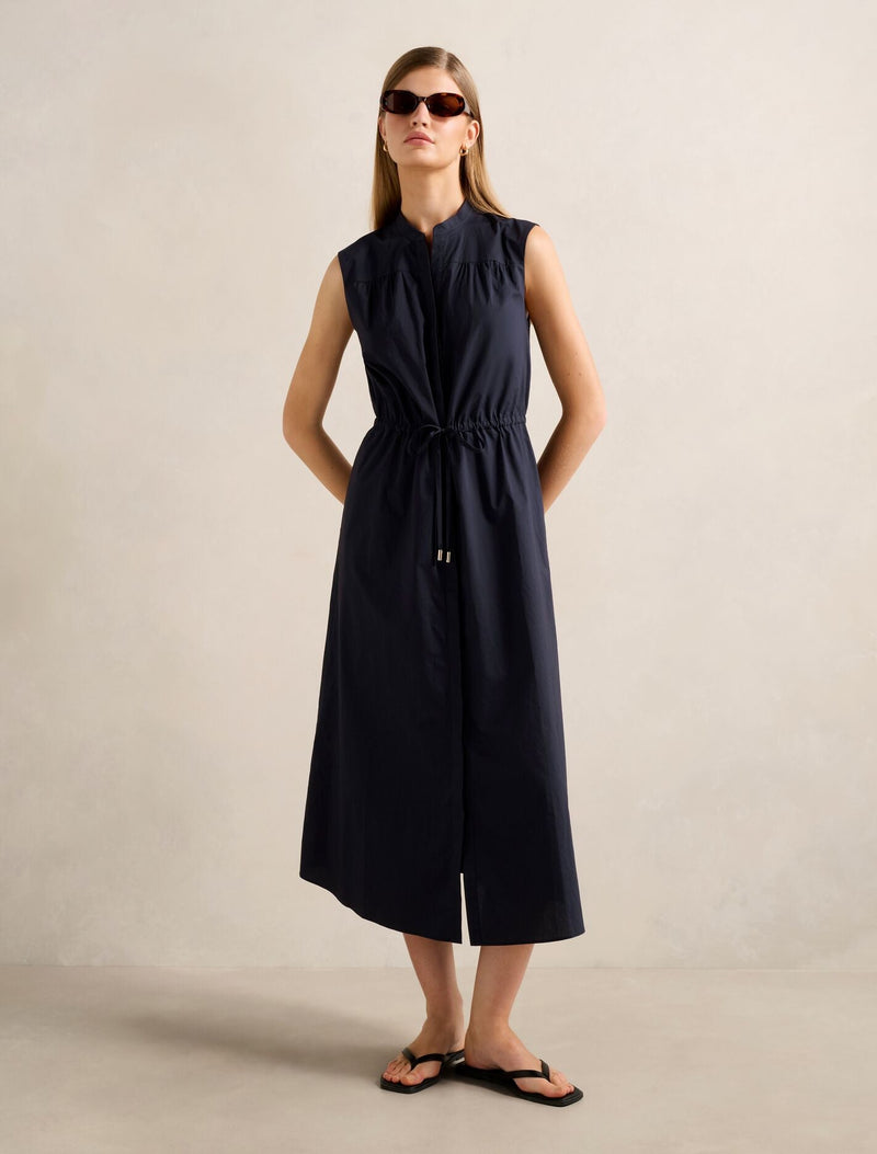 Jessie Drawcord Smock Midi Dress Navy Forever New