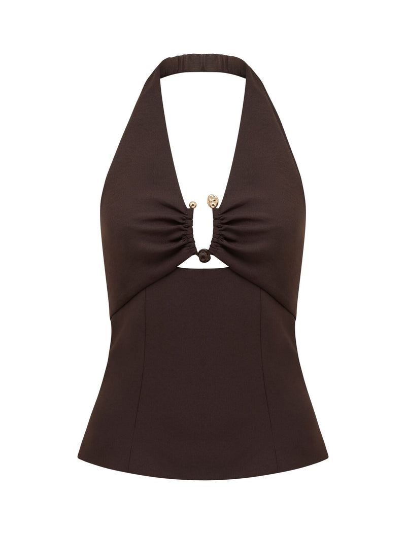 Harley Hardware Halter Top Dark Chocolate Set | Forever New
