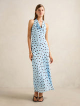 Carter Cowl Neck Midi Dress Blue Gia Spot Forever New