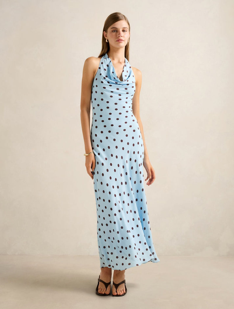 Carter Cowl Neck Midi Dress Blue Gia Spot