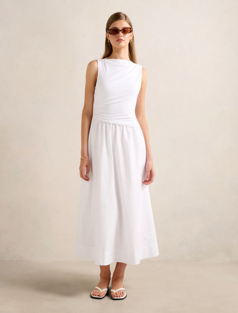 Felicity Asymmetric Midi Dress Porcelain