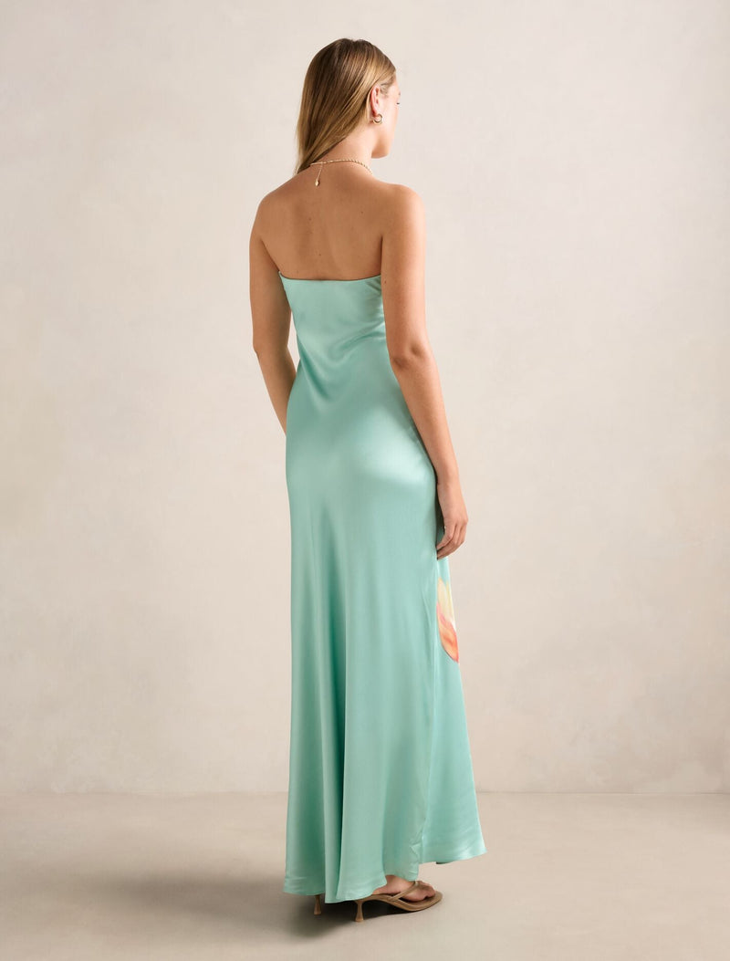 Estelle Satin Strapless Maxi Dress Floral