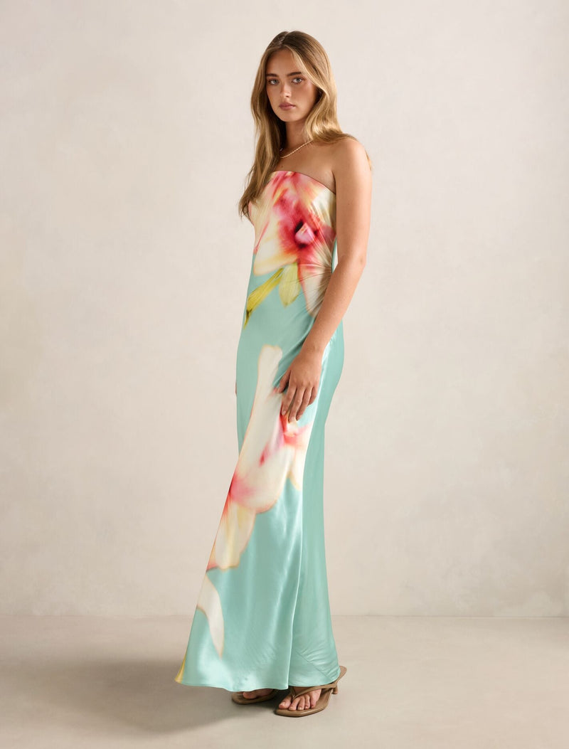 Estelle Satin Strapless Maxi Dress Floral Estelle Satin Strapless Maxi Dress Floral