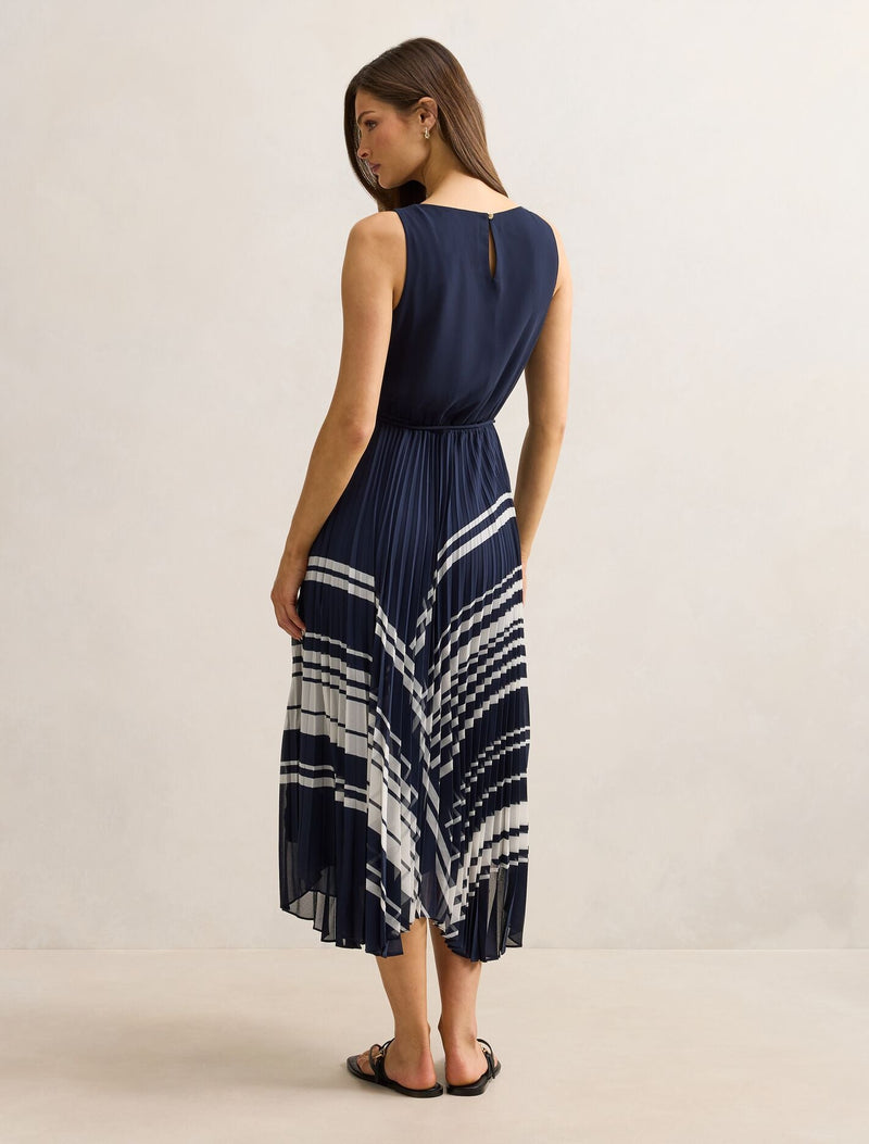 pleated skirt midi dress Addie Pleated Skirt Midi Dress Marnie Stripe