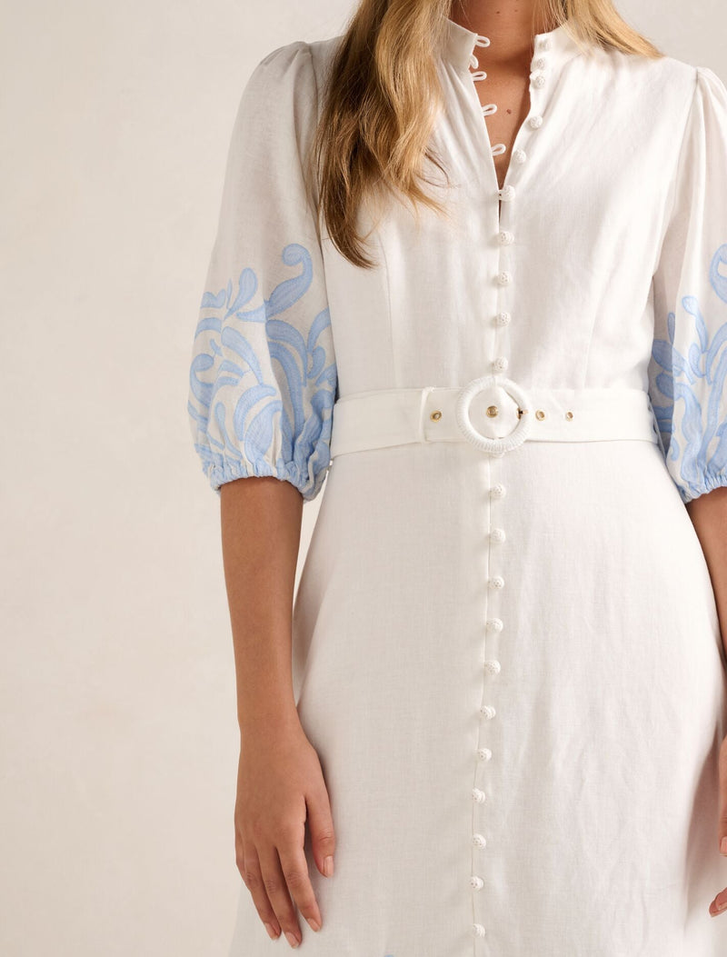Esther Embroidered Midi Dress Blue Mael Embroidery