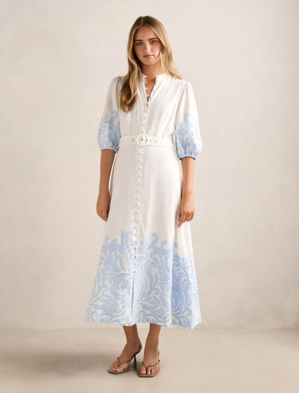 forever new linen dress Discover the Simona Square Neck Strappy Linen Midi Dress a perfect blend of elevated detailing and effortless elegance. This print is also available in the Sasha Strappy Printed Linen Mini Dress,