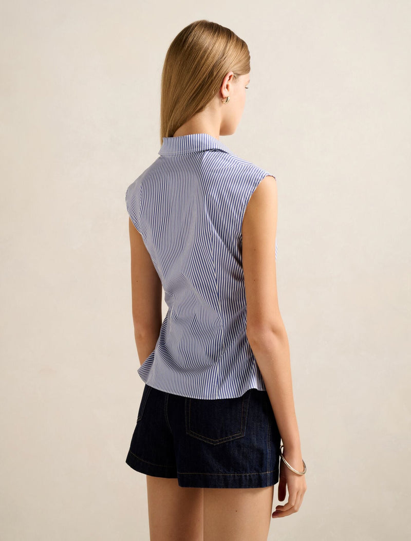 Nova Ruched Stripe Collared Top Forever New