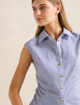Nova Ruched Stripe Collared Top Forever New
