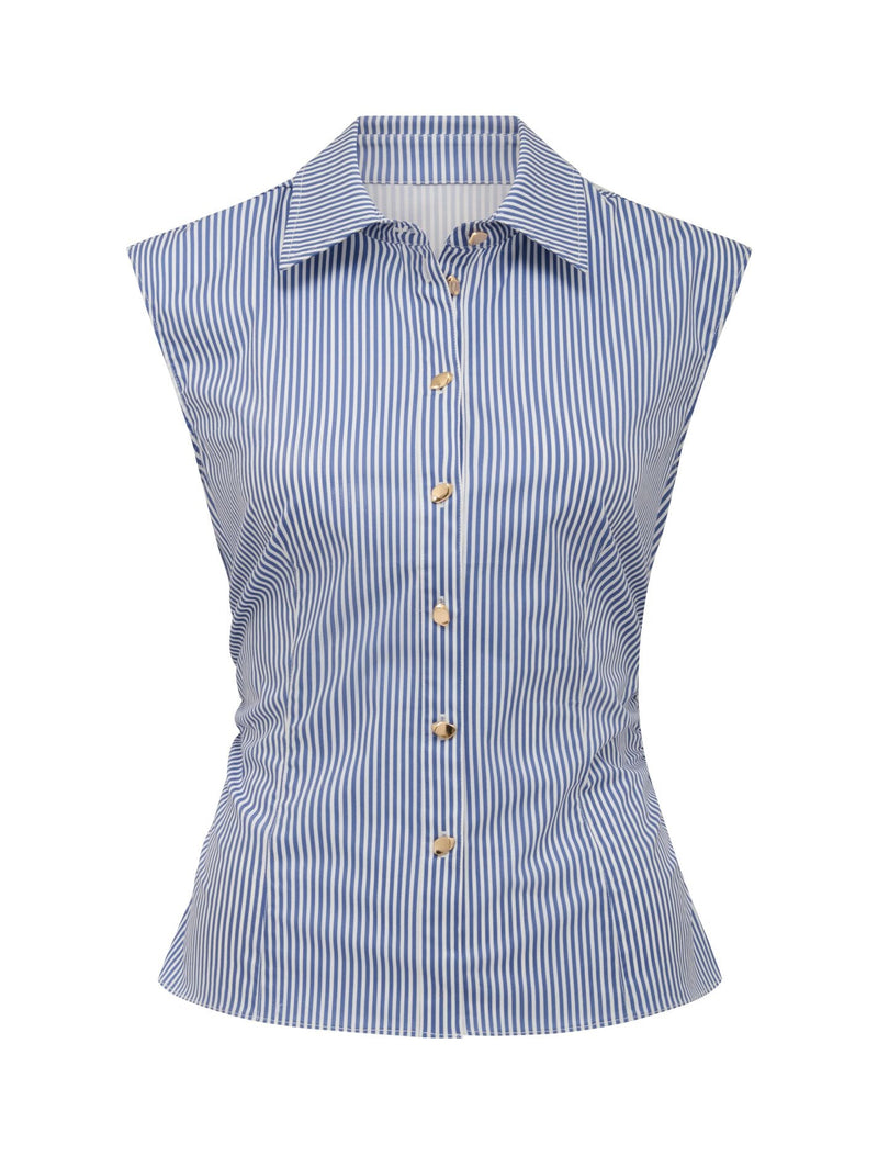 Nova Ruched Stripe Collared Top Forever New