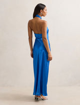 Yvette Halter Neck Satin Maxi Dress