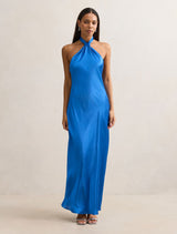 Yvette Halter Neck Satin Maxi Dress