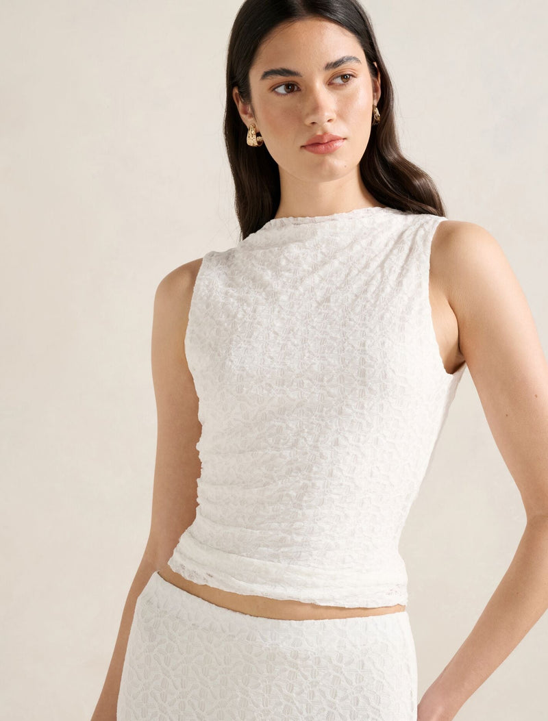Tahlia Textured Lace Tank Top Porcelain Co-ord | Forever New