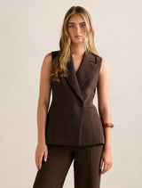 Arden Sleeveless Blazer Chocolate Mousse Forever New