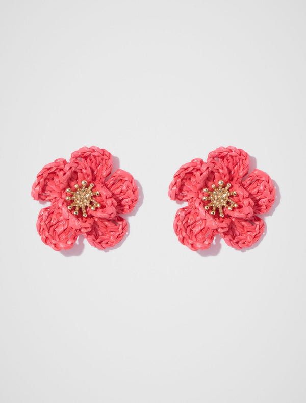 Florence Crochet Flower Earrings 0 Pink Forever New