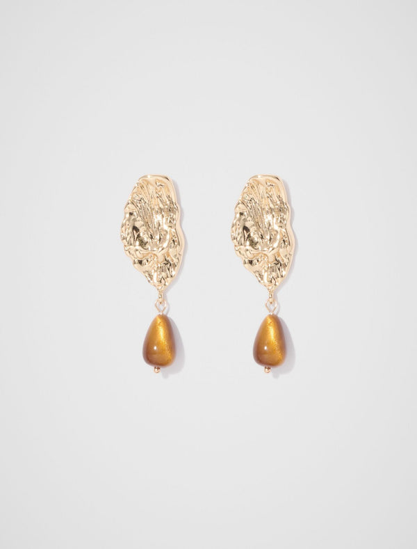 Peyton Molten Stone Drop Earrings 0 Gold Brown Forever New