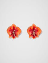Signature Orchid Enamel Earrings 0 Orange Forever New