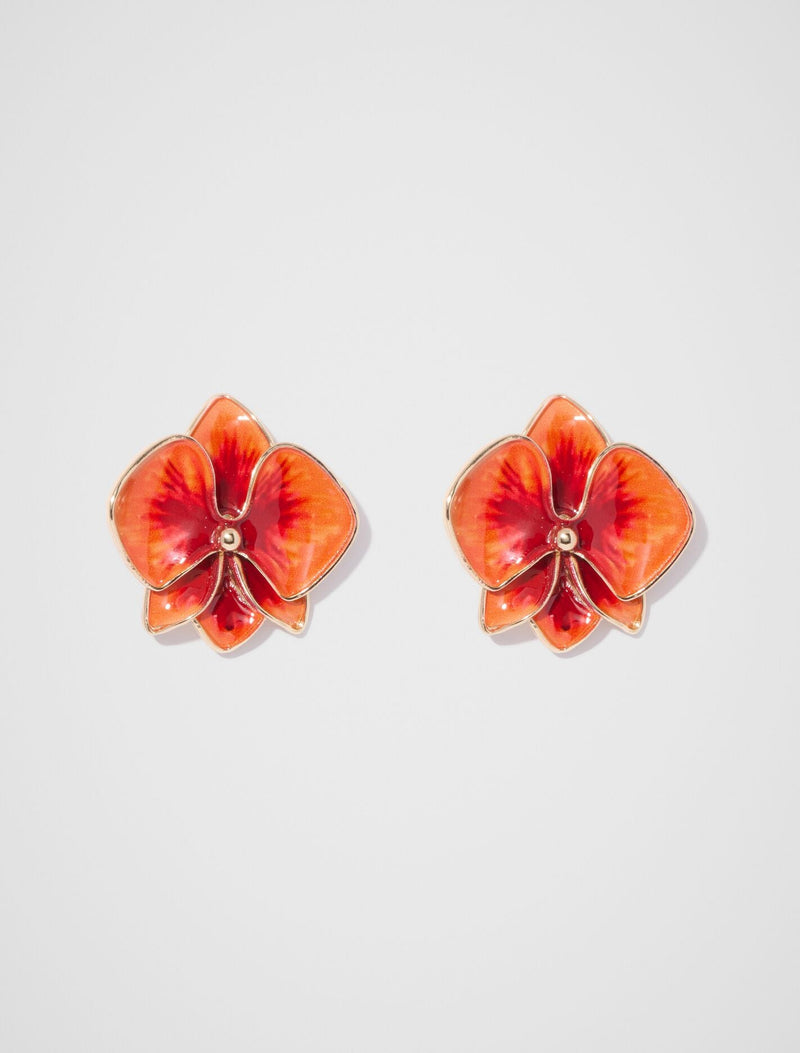 Signature Orchid Enamel Earrings 0 Orange Forever New