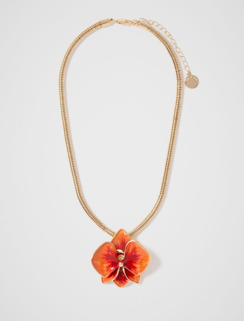 Signature Orchid Enamel Necklace 0 Orange Forever New