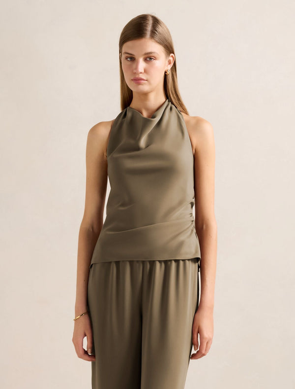 Evelyn Halter Backless Top Soft Pebble Set Forever New