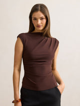 Logan Asym Shoulder Top Bitter Chocolate Forever New