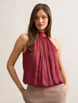 Jasmine Bubble Hem Halter Top Rosewood Forever New