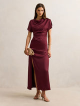Genevieve Satin Drape Maxi Dress Port Forever New