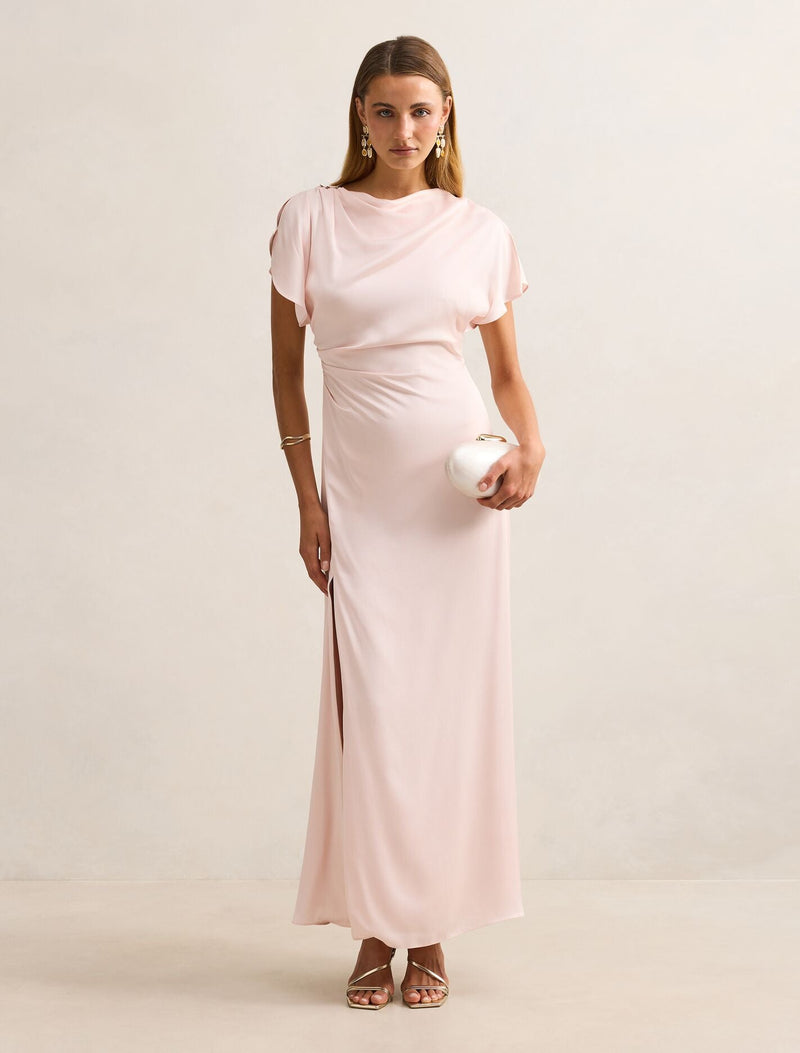 genevieve maxi dress Genevieve Satin Drape Maxi Dress Light Pink